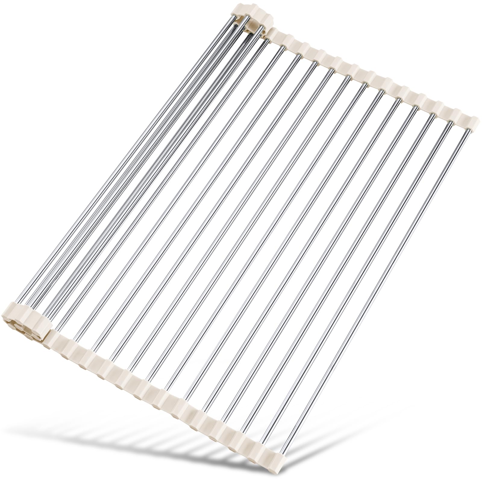 Tomorotec 17.7" x 15.5" Roll Up Dish Drying Rack Over Sink Drying Rack Sink Cover Kitchen Sink Accessories Gadget Multipurpose Organizer Foldable Stainless Steel Drainer (Grey)